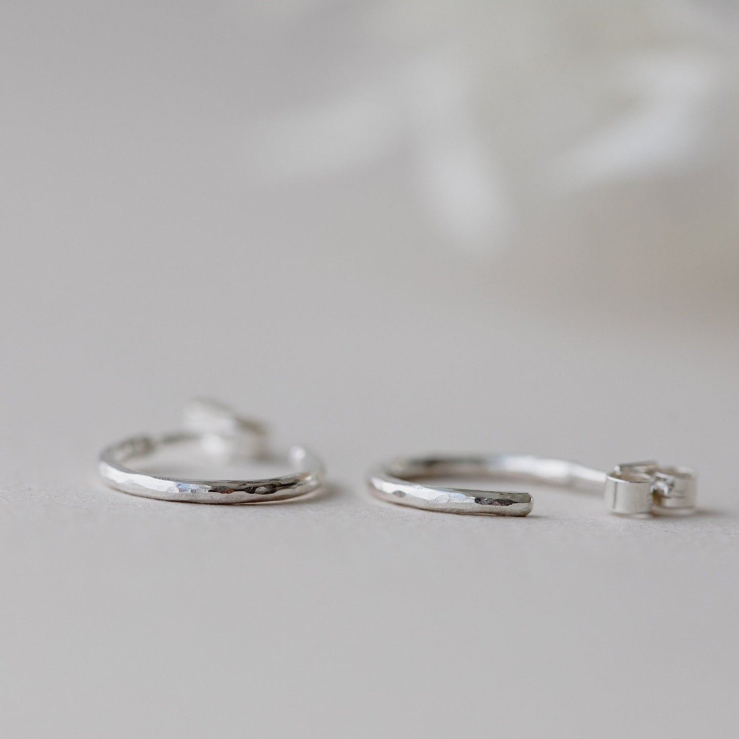 Faith Hoops - Hammered Silver Earrings Handmade by  Anna Calvert Jewellery  in the UK