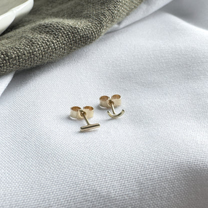Mismatched Gold Studs - Semi Circle and Dash