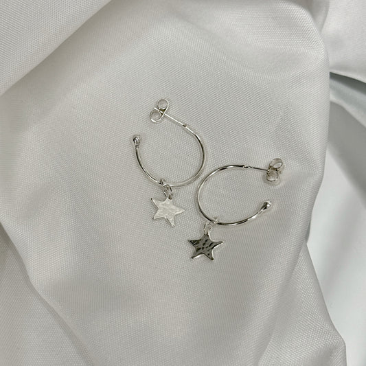 Silver Star Hoop Earrings