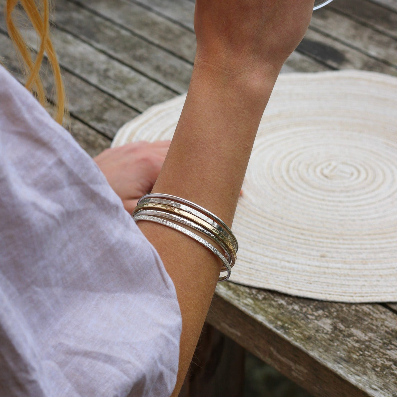 Silver Bangle Hammered