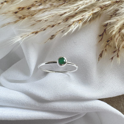 Emerald & Silver Ring - 3mm