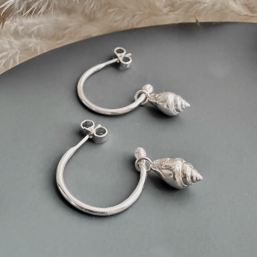 Silver Whelk Hoop Earrings