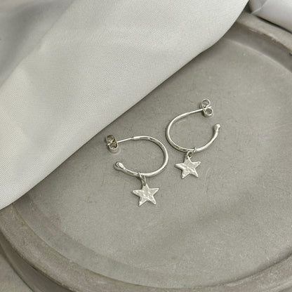 Silver Star Hoop Earrings