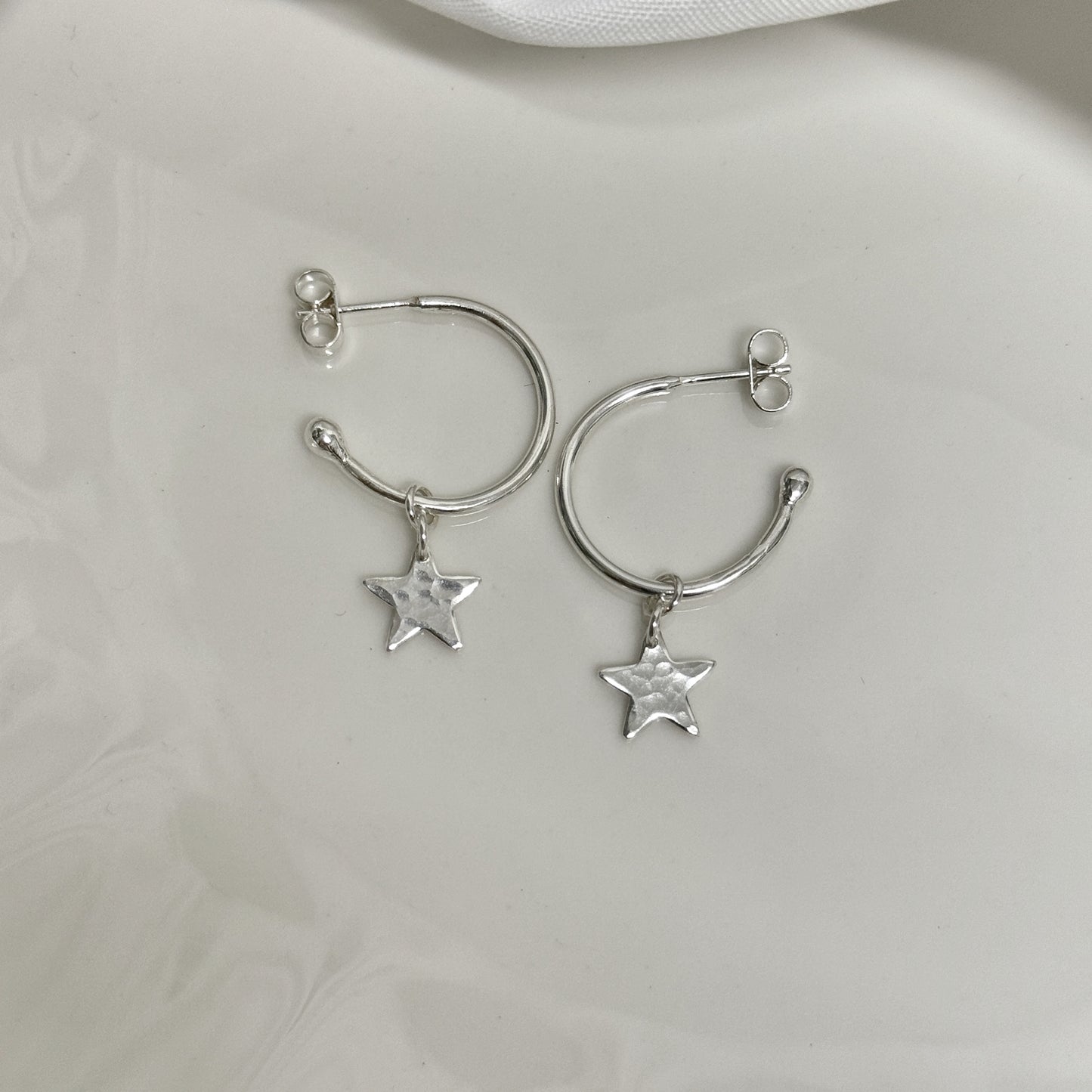 Silver Star Hoop Earrings