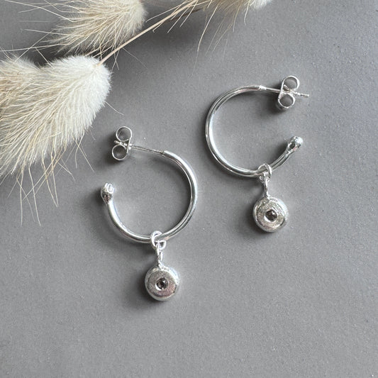 Smoky Quartz & Silver Hoop Earrings