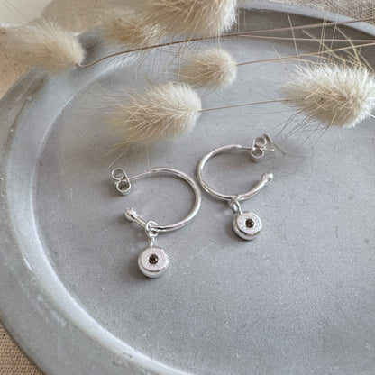 Smoky Quartz & Silver Hoop Earrings
