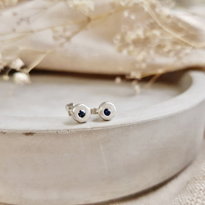 Sapphire & Silver Studs Earrings Handmade by Anna Calvert Jewellery in the UK