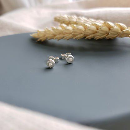 White Topaz & Silver Studs Earrings Handmade by Anna Calvert Jewellery in the UK