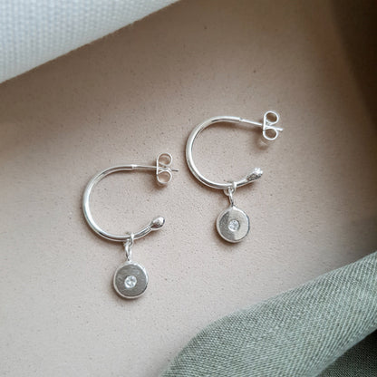 White Topaz & Silver Hoop Earrings  handmade silver Earrings by Anna Calvert Jewellery in the UK