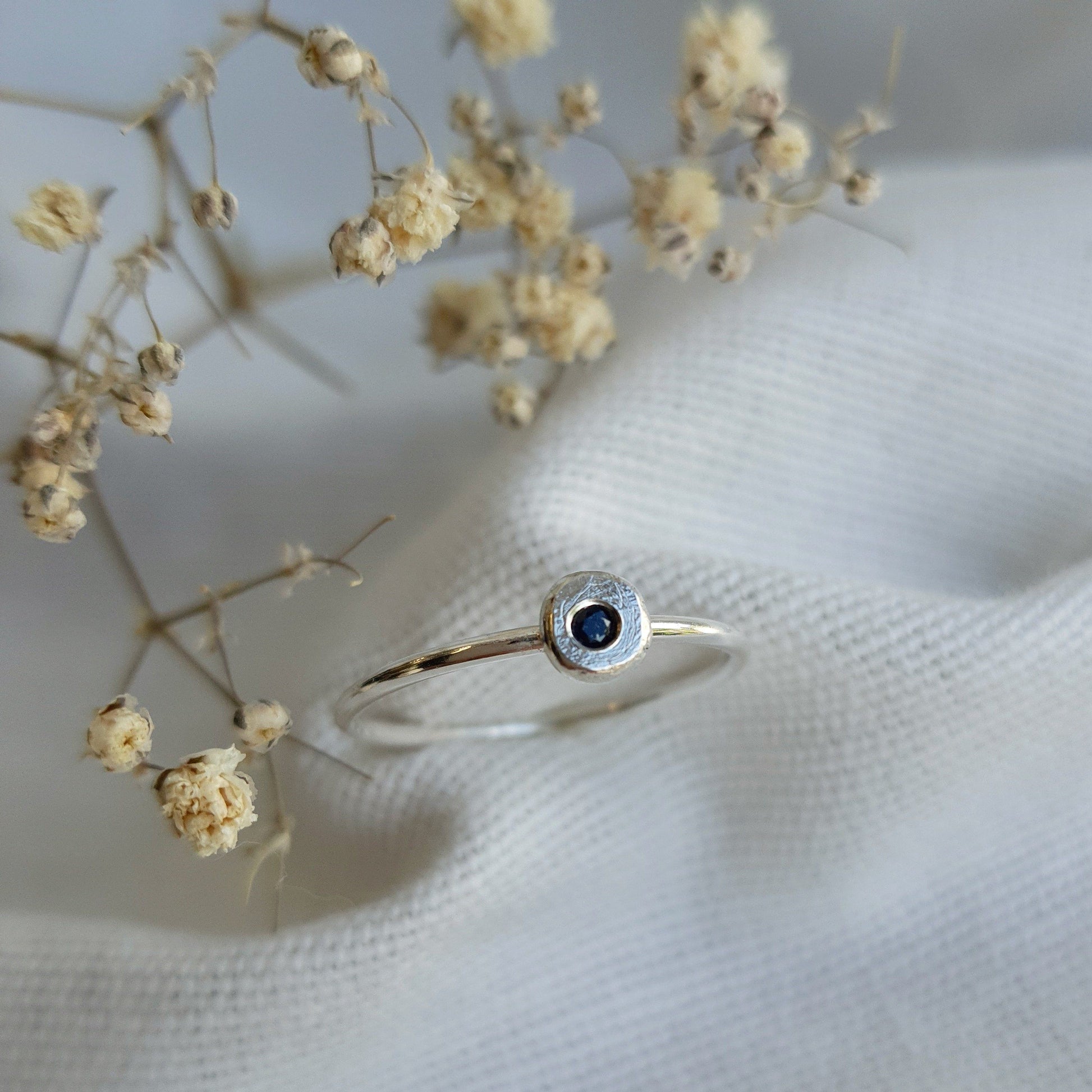 Silver Sapphire Ring Handmade by Anna Calvert Jewellery