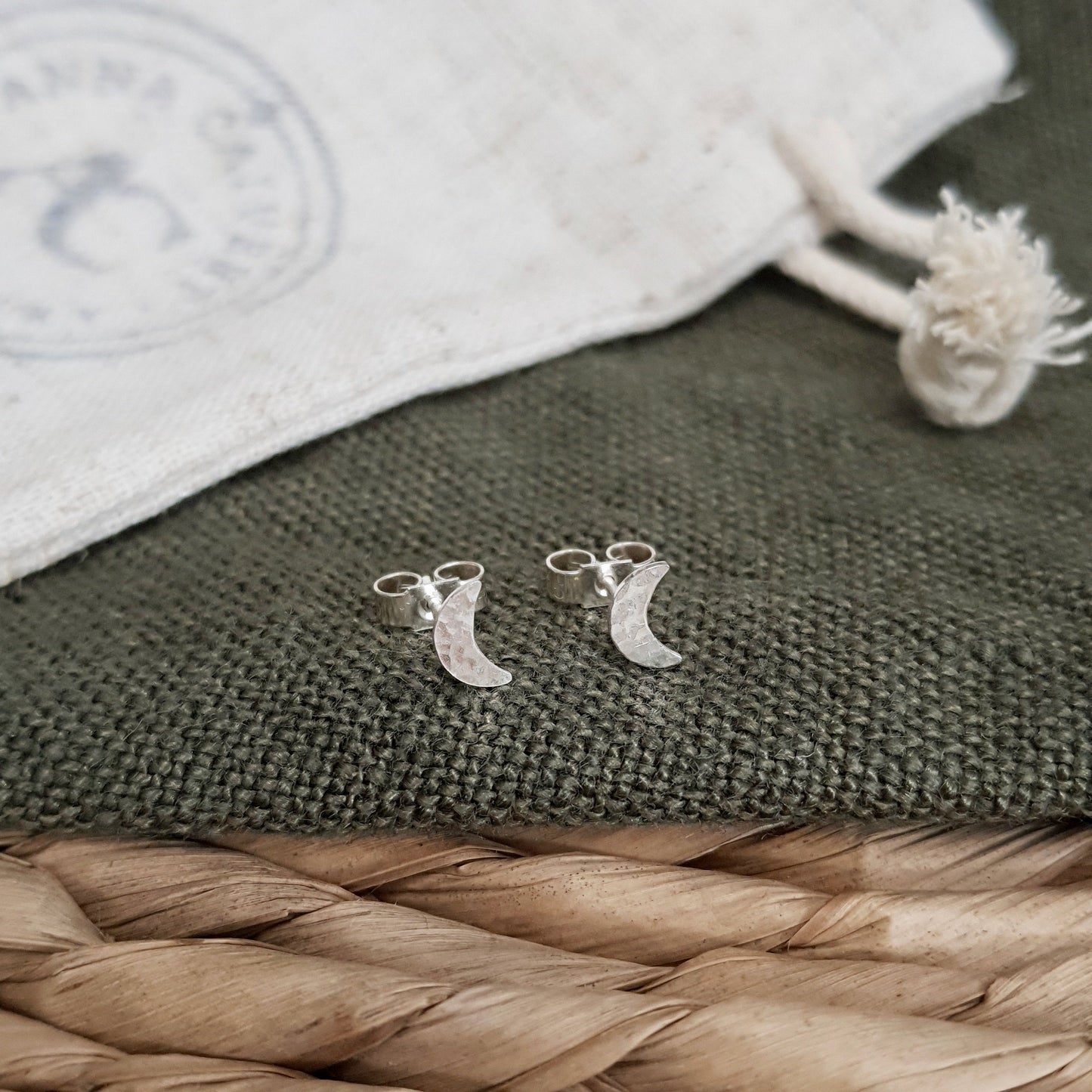 Tiny Silver Crescent Moon Earrings Earrings Anna Calvert Jewellery 