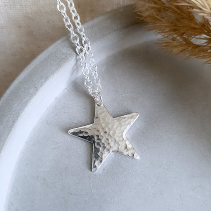 Large Silver Star Necklace - Hammered Necklace Anna Calvert Jewellery 