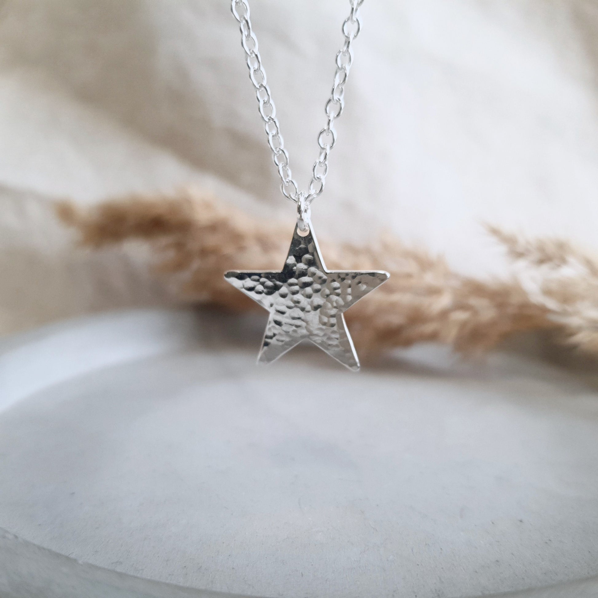 Large Silver Star Necklace - Hammered Necklace Anna Calvert Jewellery 