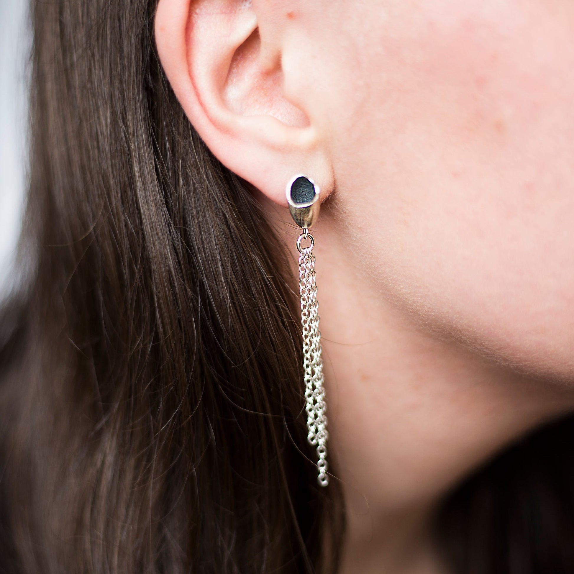 Silver Pod Chain Earrings Earrings handmade by Anna Calvert Jewellery in the UK