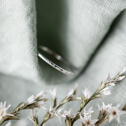 Silver Stacking Ring Hammered Lines Ring - handmade silver jewellery by Anna Calvert Jewellery in the UK