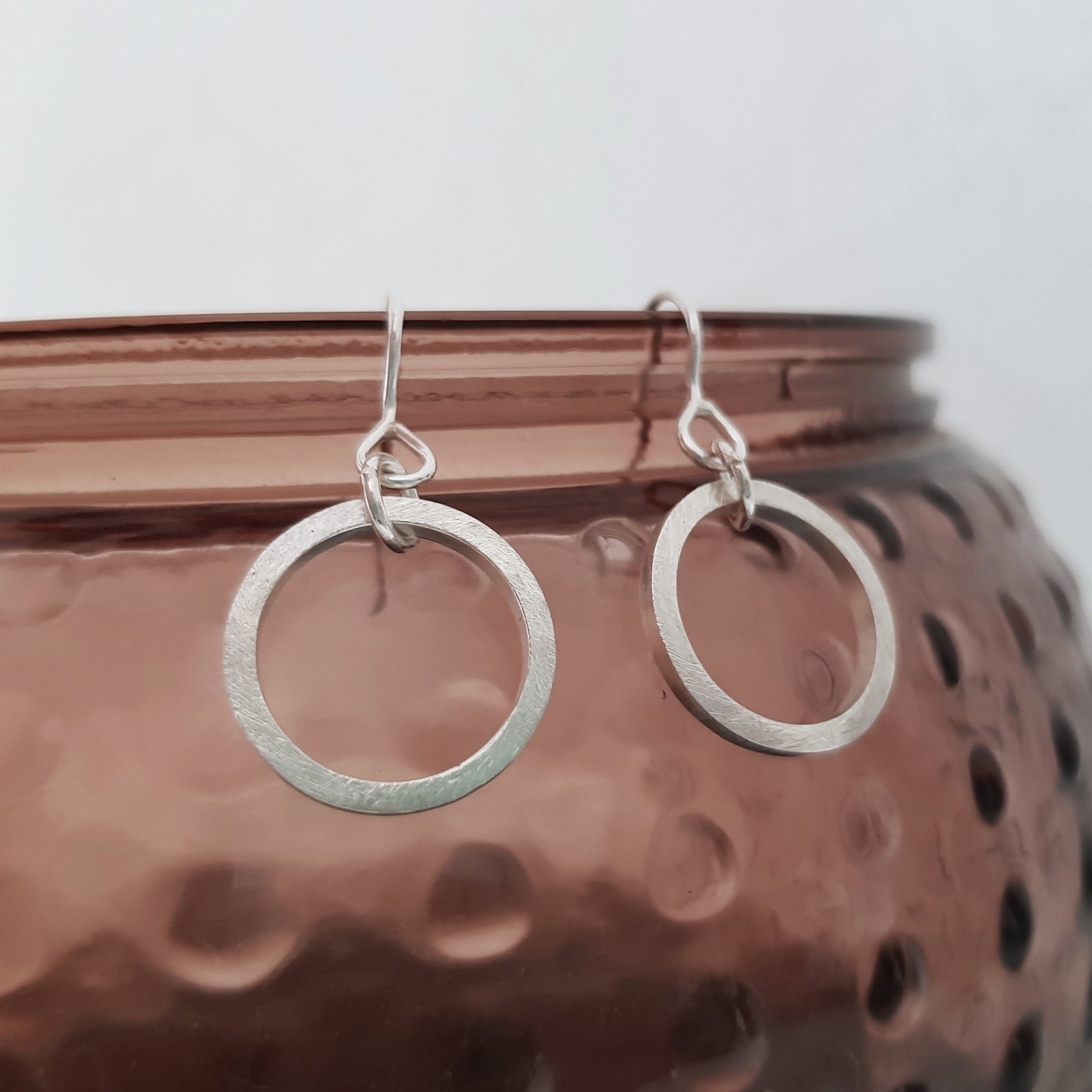 Silver Circle Hook Earrings Handmade by Anna Calvert Jewellery in the UK
