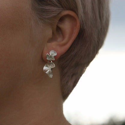 Silver Double Blossom Studs Earrings Handmade by Anna Calvert Jewellery in the UK