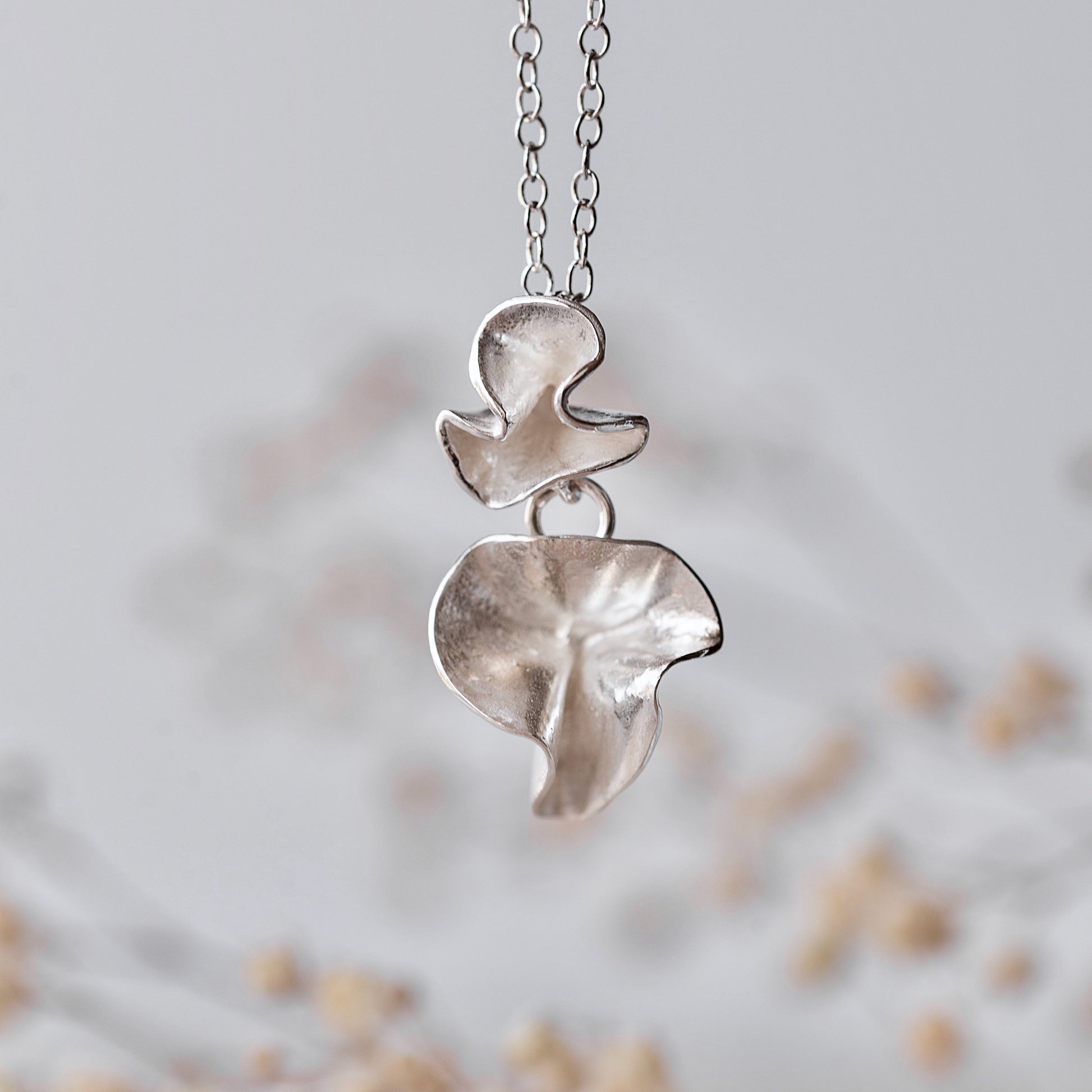 Silver Double Blossom Necklace Necklace Anna Calvert Jewellery 