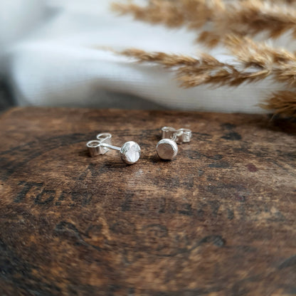 Silver Pebble Studs - Hammered