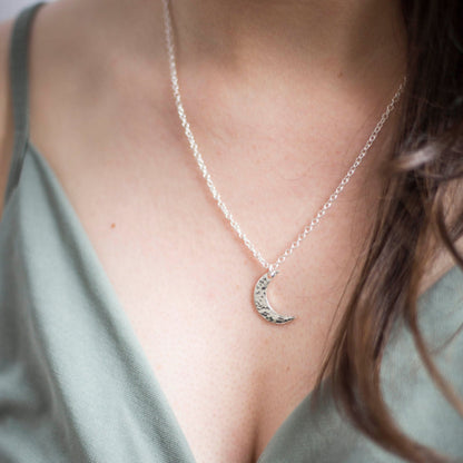 Large Silver Crescent Moon Necklace