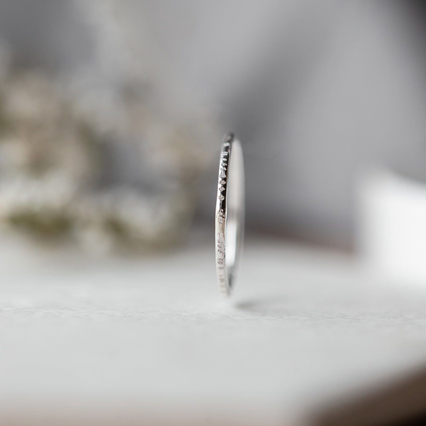 Silver Stacking Ring Hammered Lines Ring - handmade silver jewellery by Anna Calvert Jewellery in the UK