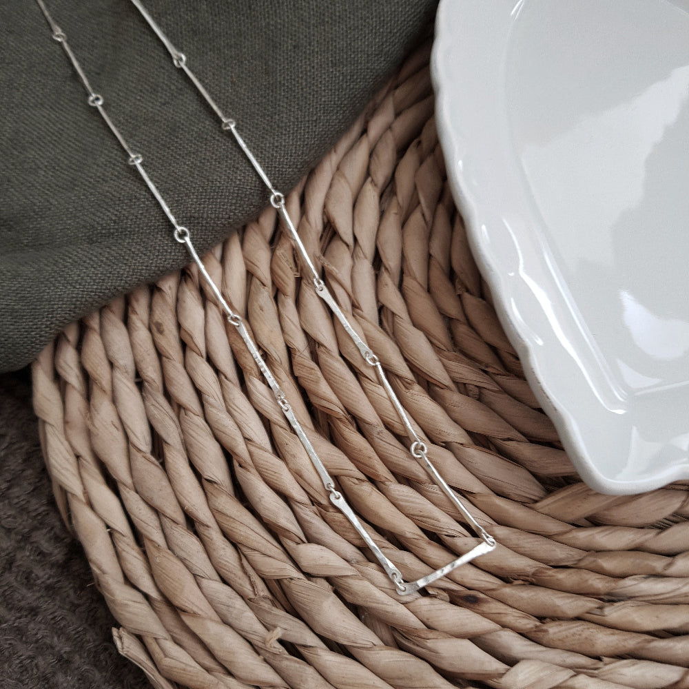 Hammered Bar Silver Necklace Necklace Anna Calvert Jewellery 