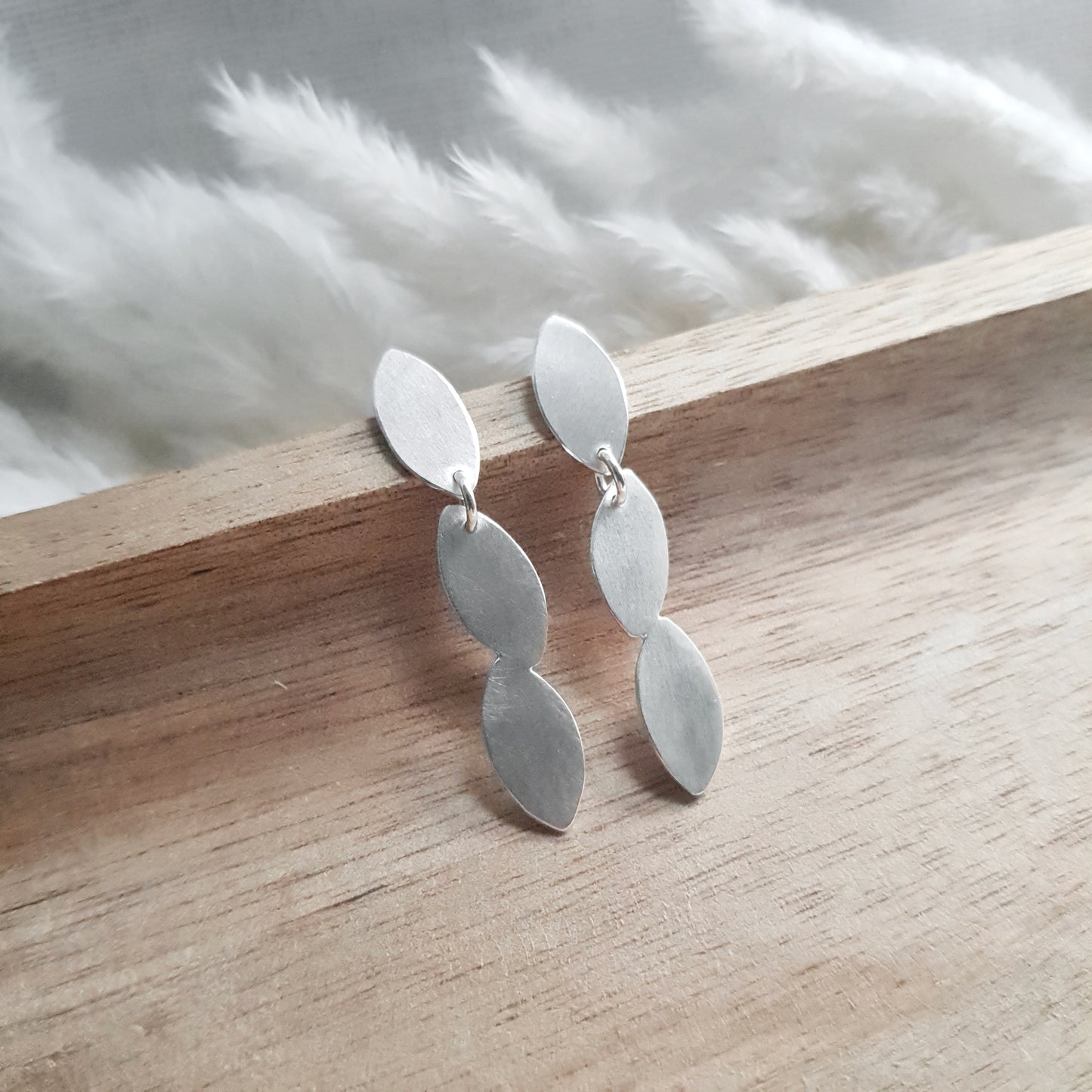 Long Silver Bud Stud Earrings