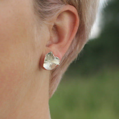 Silver Blossom Stud Earrings - Large Silver Earrings Handmade by Anna Calvert Jewellery in the UK