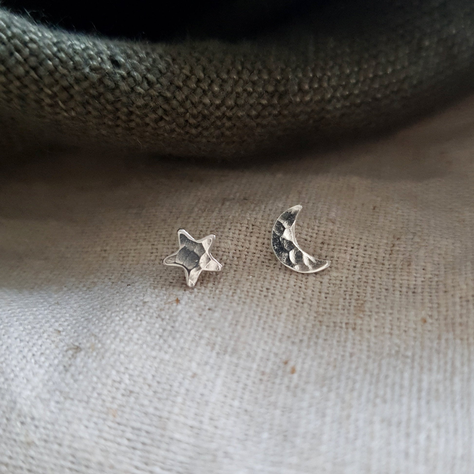 Moon & Star Silver Studs Earrings Anna Calvert Jewellery 