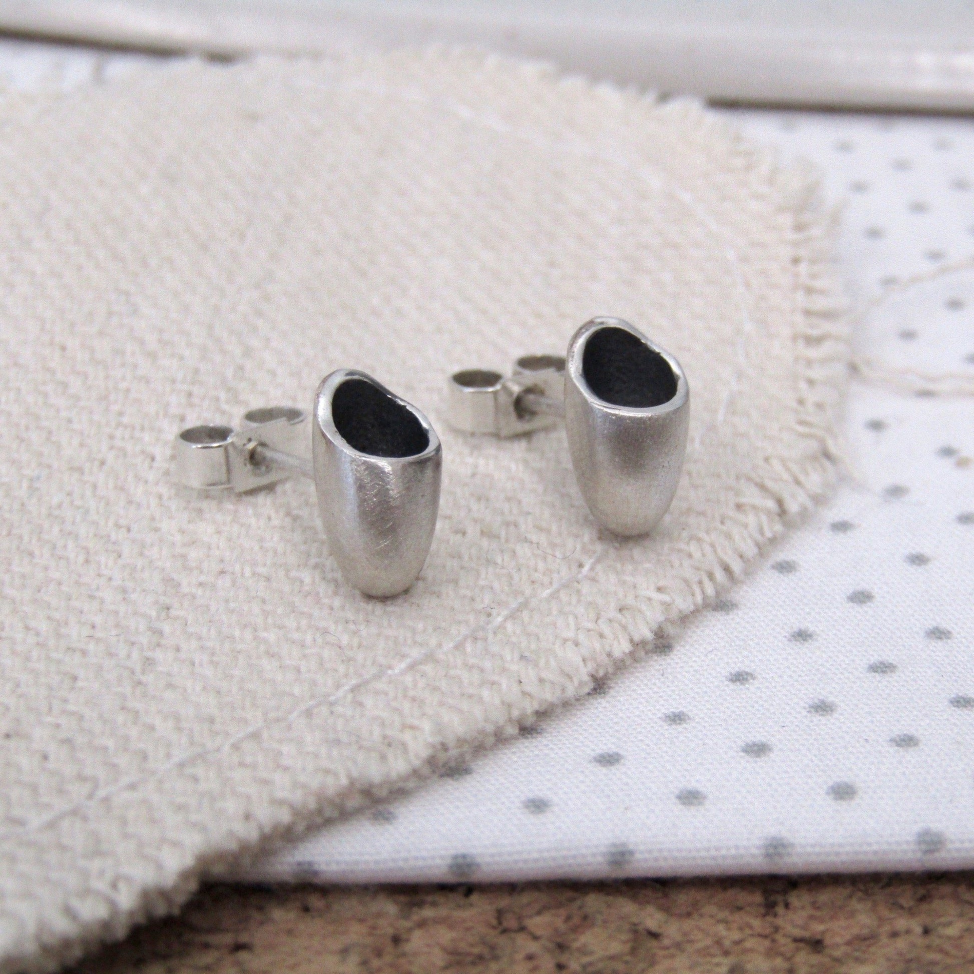 Silver Pod Stud Earrings- Medium Silver Earrings by Anna Calvert Jewellery in the UK