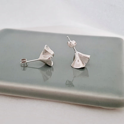 Silver Blossom Studs Earrings - Small Silver Earrings Handmade by Anna Calvert Jewellery in the UK