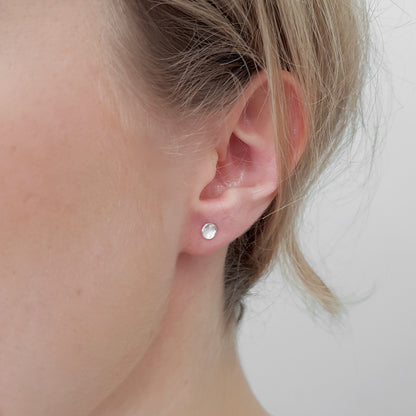 Mismatched Silver Studs - Dome and Circle Silver Earrings Handmade by Anna Calvert Jewellery in the UK