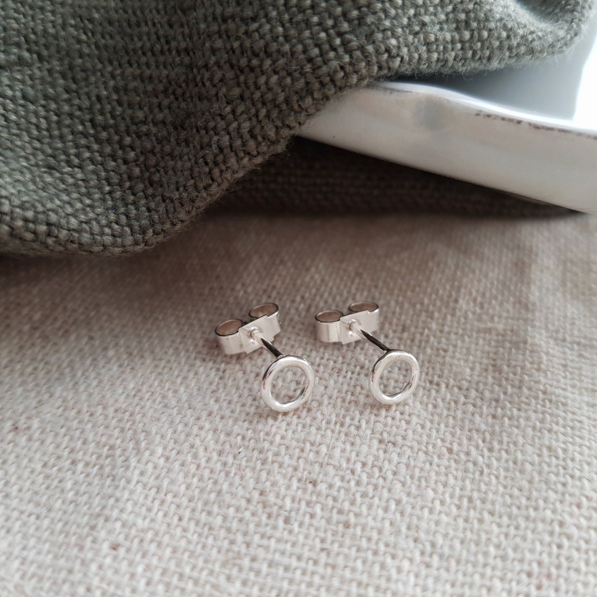 Small Silver Circle Studs Earrings handmade by Anna Calvert Jewellery in the UK