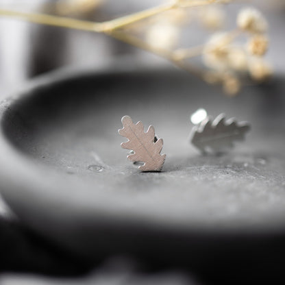 Little Silver Oak Leaf Studs Earrings Handmade by Anna Calvert Jewellery in the UK