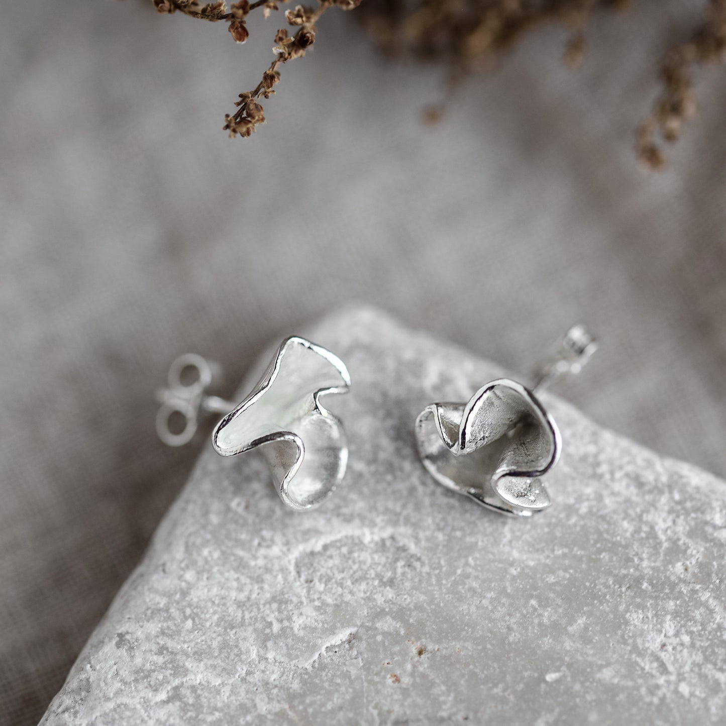 Silver Blossom Studs Earrings - Small Silver Earrings Handmade by Anna Calvert Jewellery in the UK