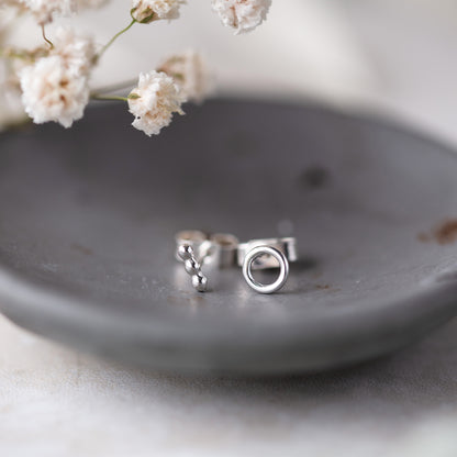 Mismatched Silver Studs - Circle and Dash