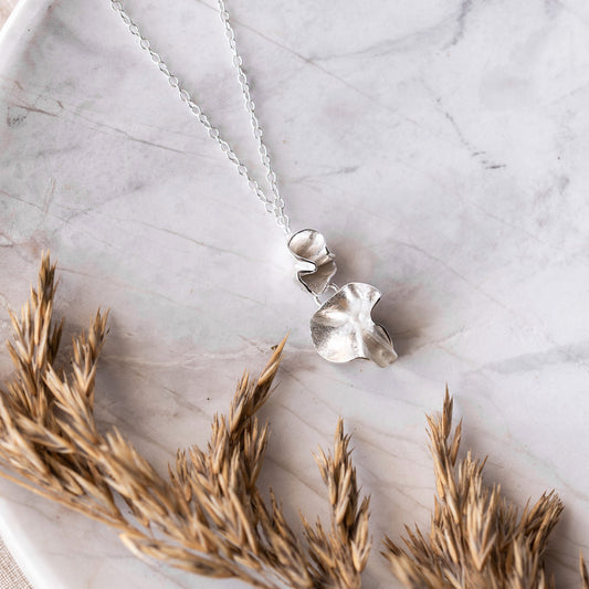 Silver Double Blossom Necklace Necklace Anna Calvert Jewellery 