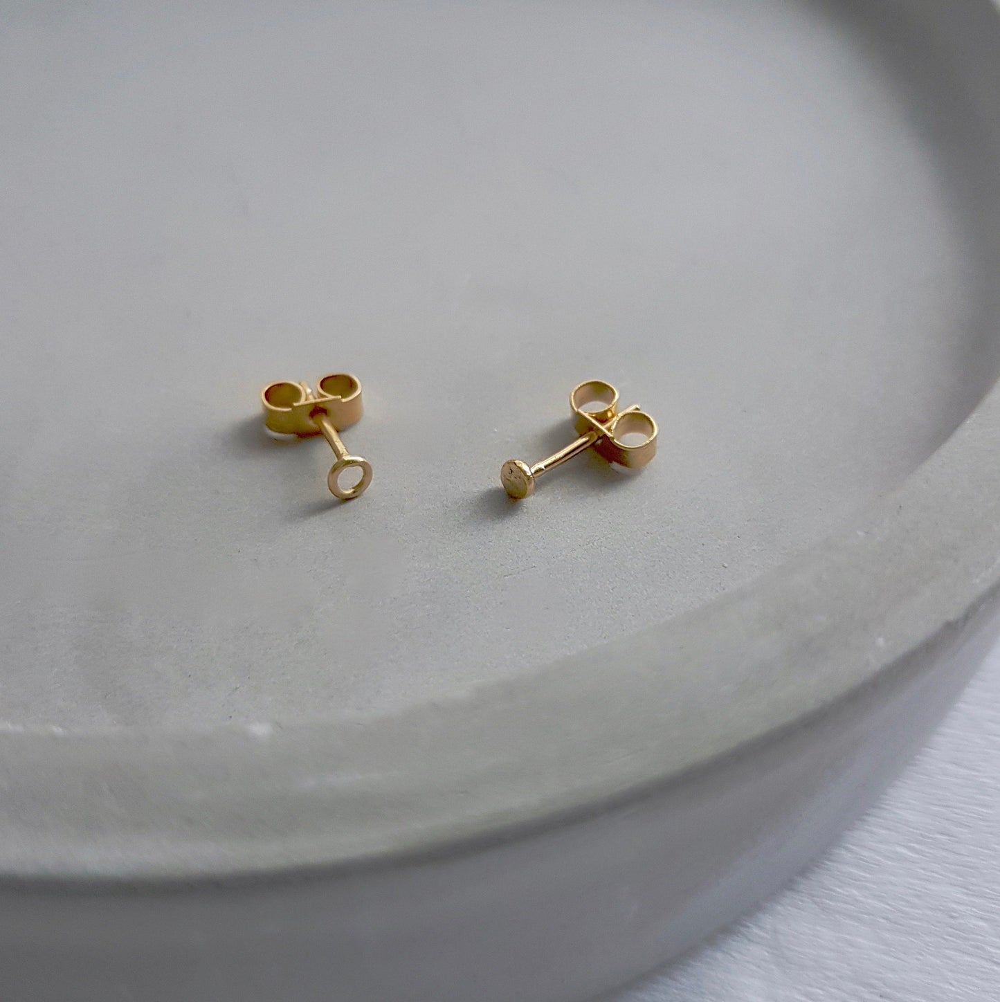 Mismatched Gold Studs - Tiny Circle and link Earrings Handmade by Anna Calvert Jewellery in the UK
