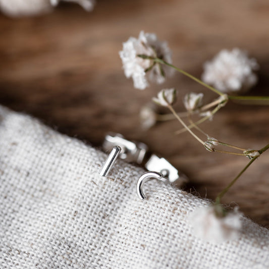 Mismatched Handmade Silver Studs Earrings - Semi Circle and Dash Earrings Anna Calvert Jewellery UK