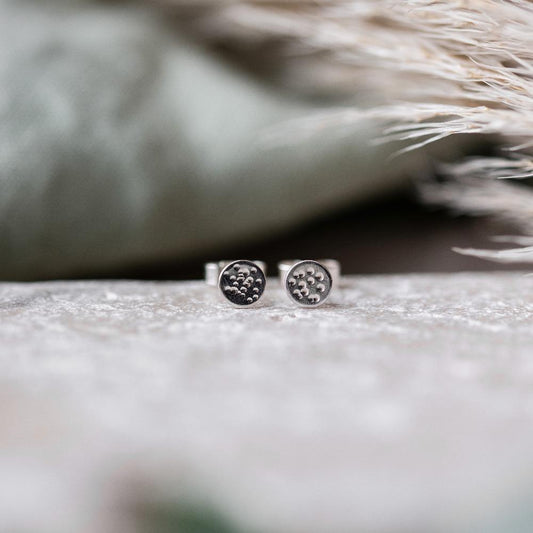 Dappled Moon Silver Stud Earrings Earrings Handmade by Anna Calvert Jewellery UK