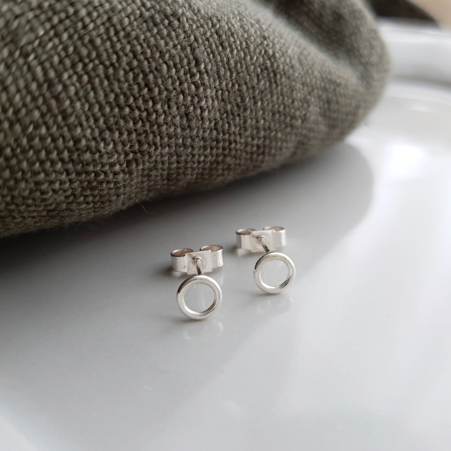 Small Silver Circle Studs Earrings handmade by Anna Calvert Jewellery in the UK