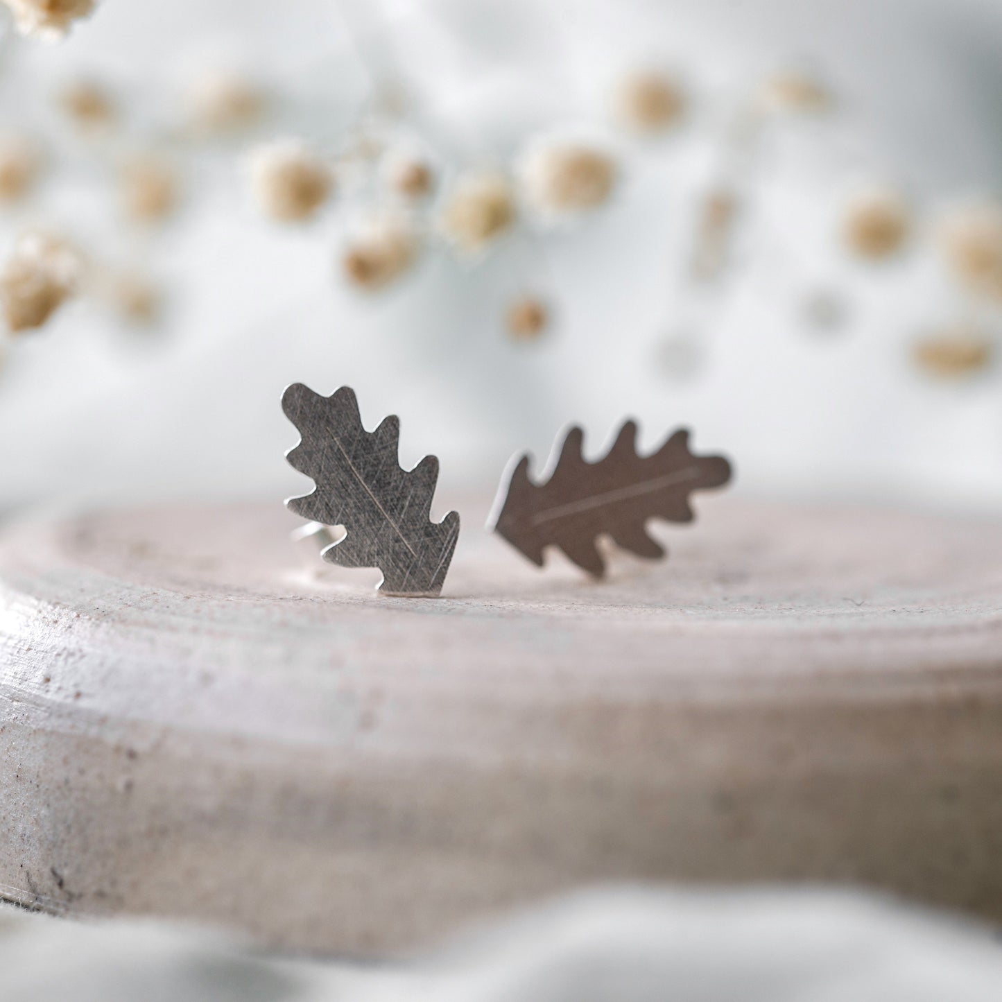 Little Silver Oak Leaf Studs Earrings Handmade by Anna Calvert Jewellery in the UK