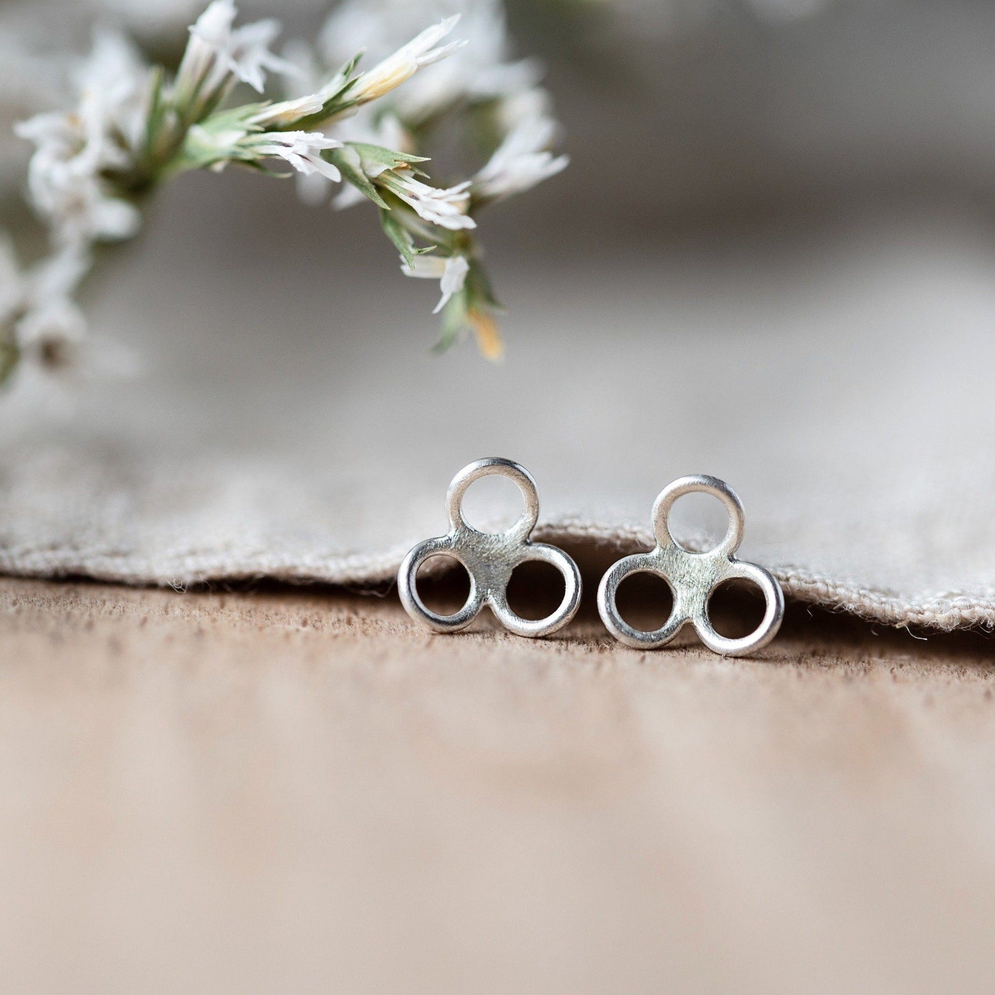 Silver Petal Stud Earrings - Handmade silver Jewellery by Anna Cavlert Jewellery in the UK